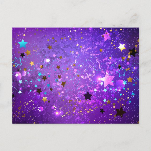 Purple foil background with Stars Holiday Postcard (Front)