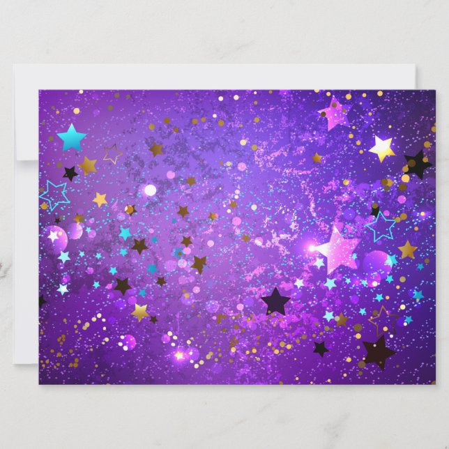 Purple foil background with Stars Invitation (Front)