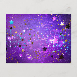 Purple foil background with Stars Invitation Postcard