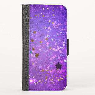 Purple foil background with Stars iPhone X Wallet Case