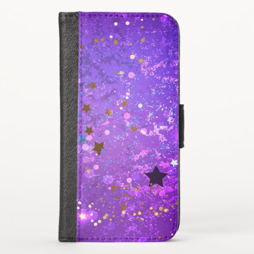 Purple foil background with Stars iPhone X Wallet Case