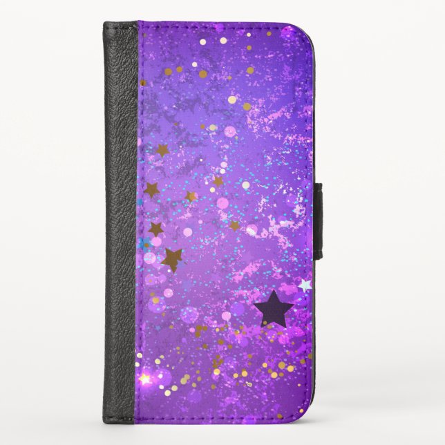 Purple foil background with Stars iPhone Wallet Case (Front)