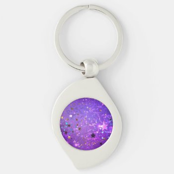 Purple Foil Background With Stars Keychain by Blackmoon9 at Zazzle