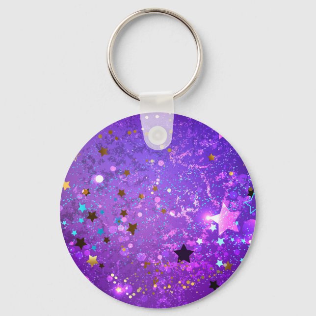 Purple foil background with Stars Keychain (Front)