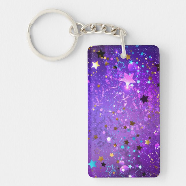 Purple foil background with Stars Keychain (Front)