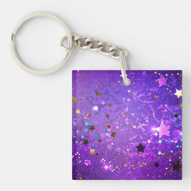 Purple foil background with Stars Keychain (Front)