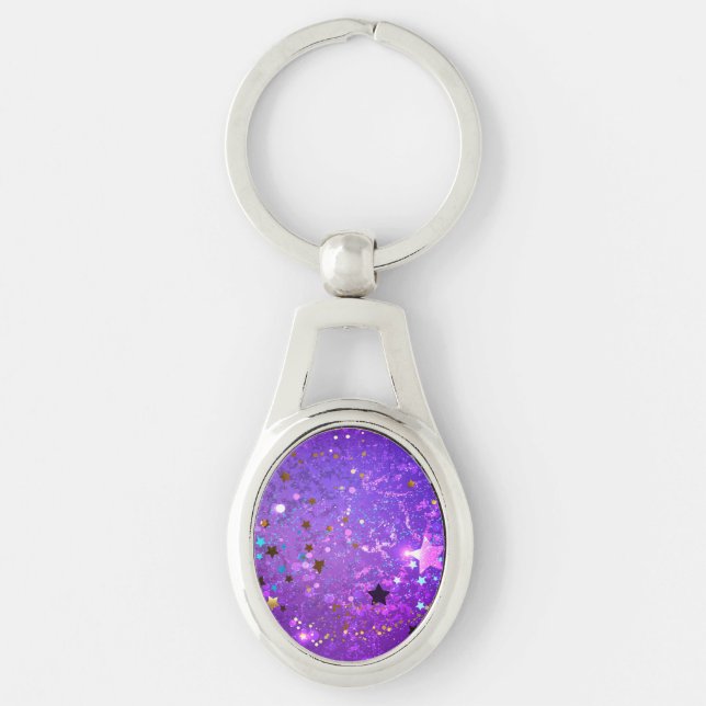 Purple foil background with Stars Keychain (Front)