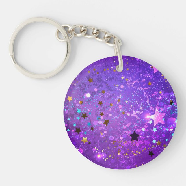 Purple foil background with Stars Keychain (Front)