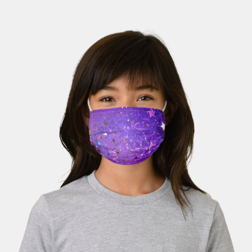 Purple foil background with Stars Kids Cloth Face Mask