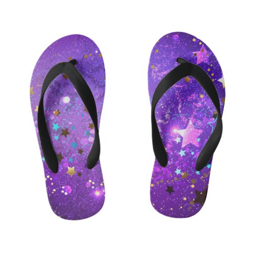 Purple foil background with Stars Kids Flip Flops