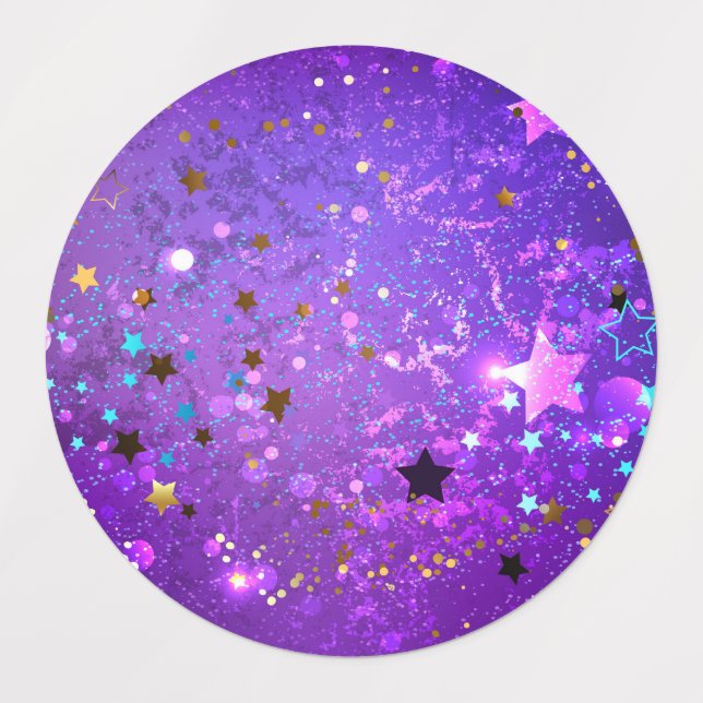 Purple foil background with Stars Kids' Labels (Design 1)