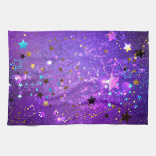 Purple foil background with Stars Kitchen Towel
