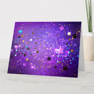 Purple foil background with Stars Letterpress Thank You Card