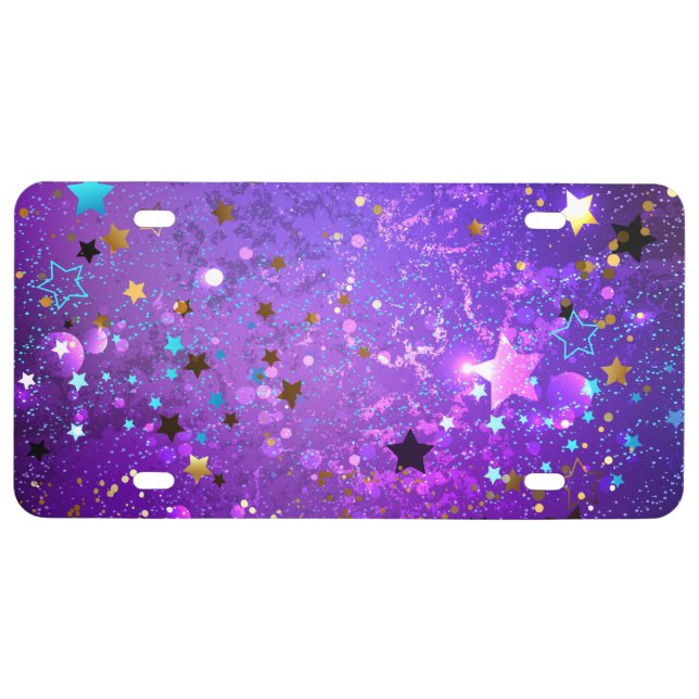 Purple foil background with Stars License Plate (Front)