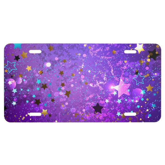 Purple foil background with Stars License Plate (Front)