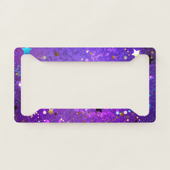 Purple foil background with Stars License Plate Frame (Front)