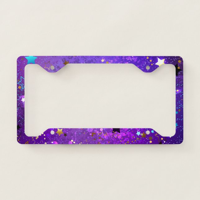 Purple foil background with Stars License Plate Frame (Front)