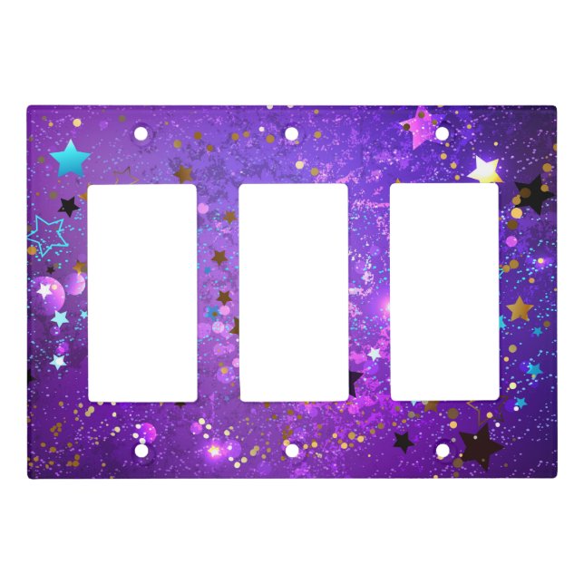Purple foil background with Stars Light Switch Cover (Front)