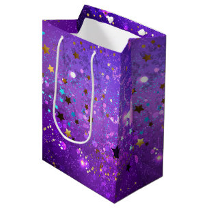 Purple foil background with Stars Medium Gift Bag