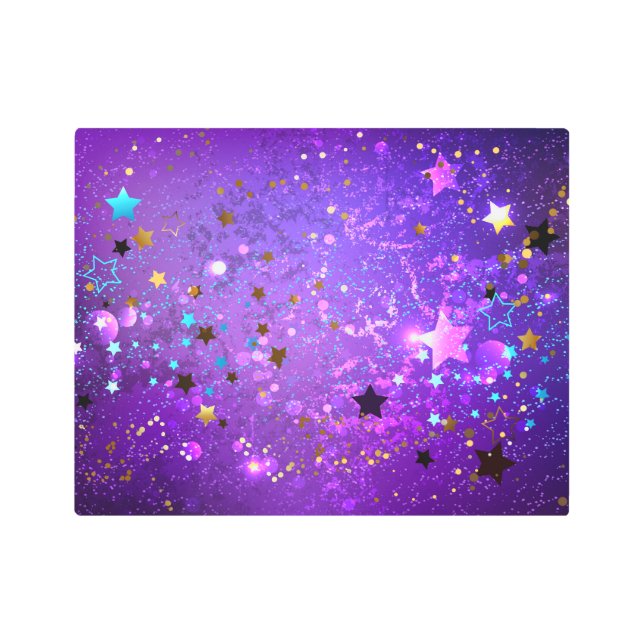 Purple foil background with Stars Metal Print (Front)