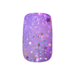 Purple foil background with Stars Minx Nail Art