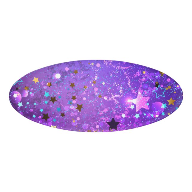 Purple foil background with Stars Name Tag (Front)