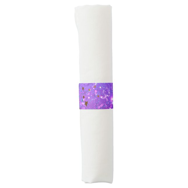 Purple foil background with Stars Napkin Bands (Front)