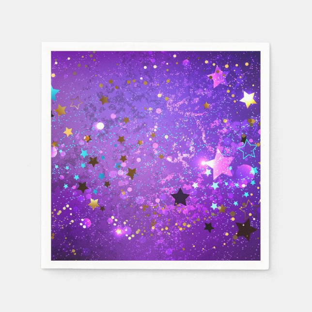 Purple foil background with Stars Napkins (Front)