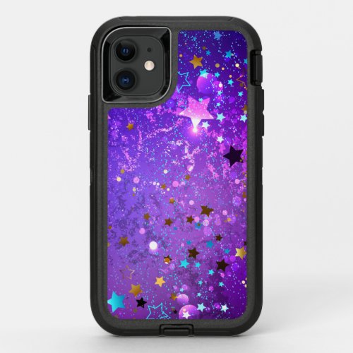 Purple foil background with Stars OtterBox Defender iPhone 11 Case