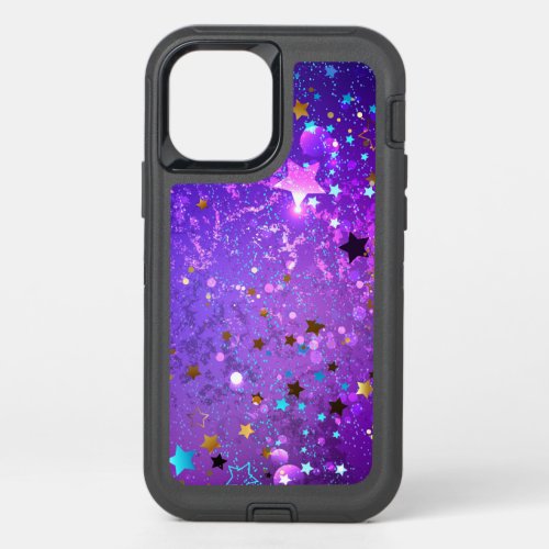 Purple foil background with Stars OtterBox Defender iPhone 12 Case