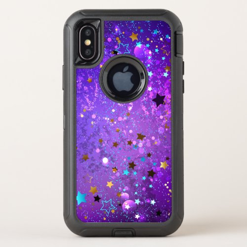 Purple foil background with Stars OtterBox Defender iPhone X Case