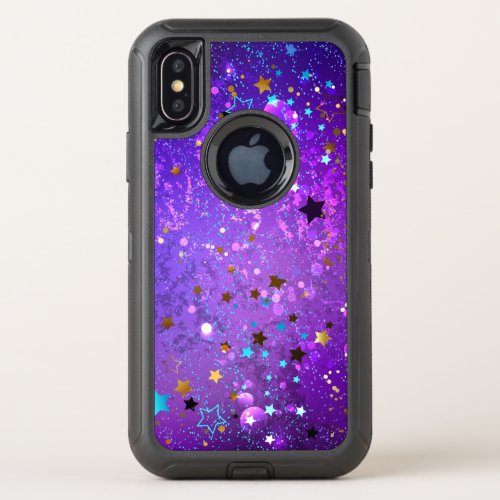 Purple foil background with Stars OtterBox Defender iPhone XS Case