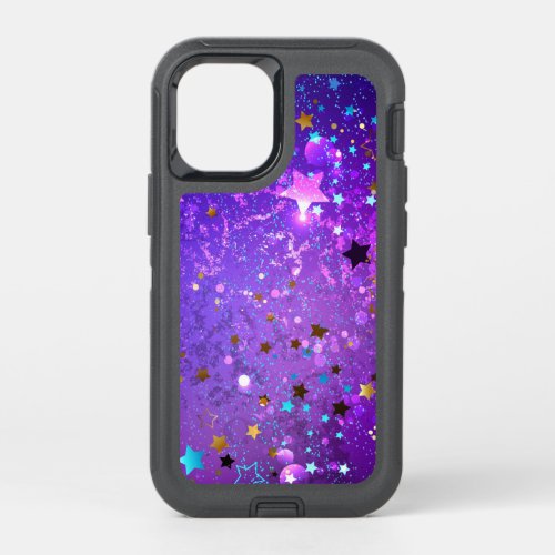 Purple foil background with Stars OtterBox Defender iPhone 12 Mini Case