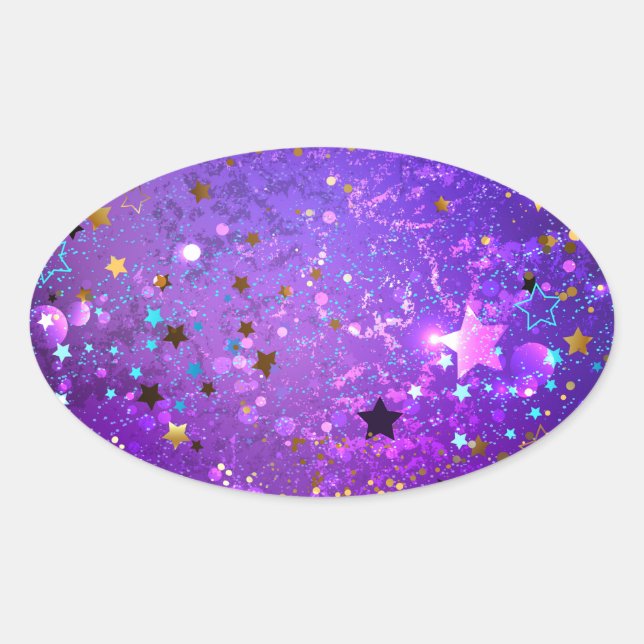Purple foil background with Stars Oval Sticker (Front)