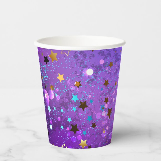Purple foil background with Stars Paper Cups (Front)