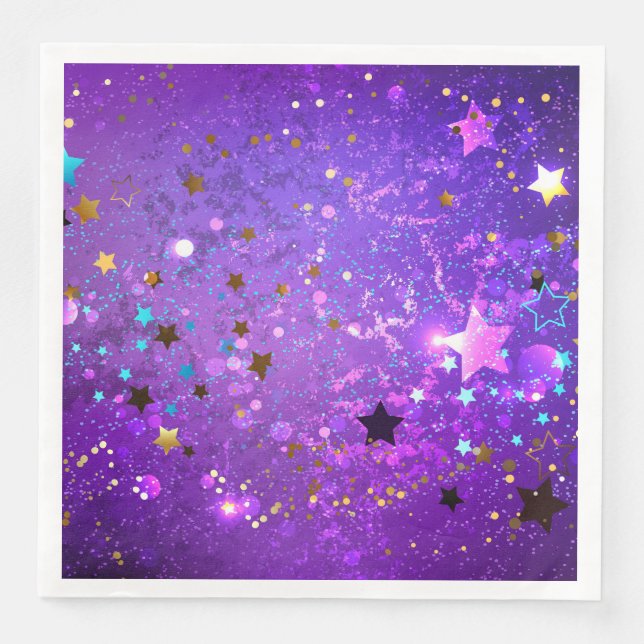 Purple foil background with Stars Paper Dinner Napkins (Front)