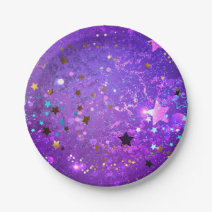 Purple foil background with Stars Paper Plates