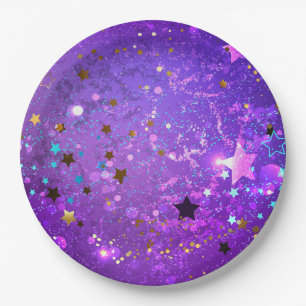 Purple foil background with Stars Paper Plates