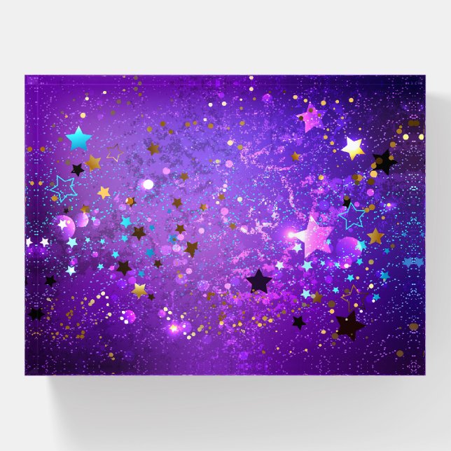 Purple foil background with Stars Paperweight (Front)