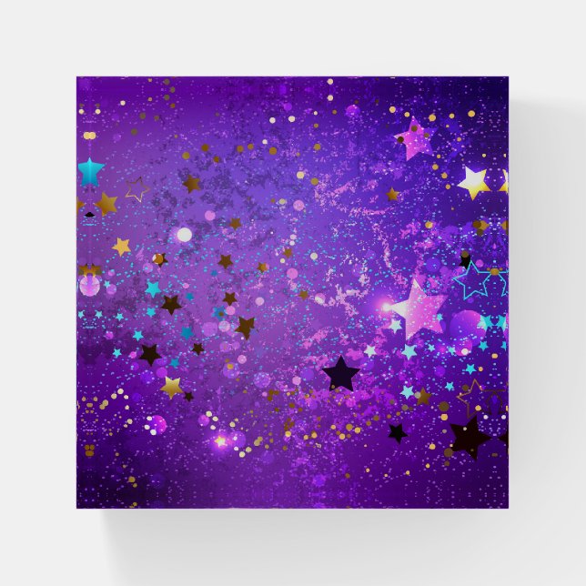 Purple foil background with Stars Paperweight (Front)