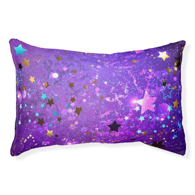 Purple foil background with Stars Pet Bed (Front)