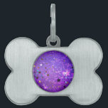 Purple foil background with Stars Pet ID Tag<br><div class="desc">Violet invoice background with gold and blue stars. Background with stars.</div>