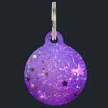 Purple foil background with Stars Pet ID Tag<br><div class="desc">Violet invoice background with gold and blue stars. Background with stars.</div>