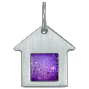 Purple foil background with Stars Pet ID Tag