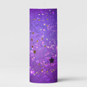 Purple foil background with Stars Pillar Candle