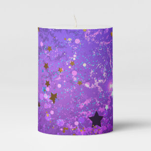 Purple foil background with Stars Pillar Candle
