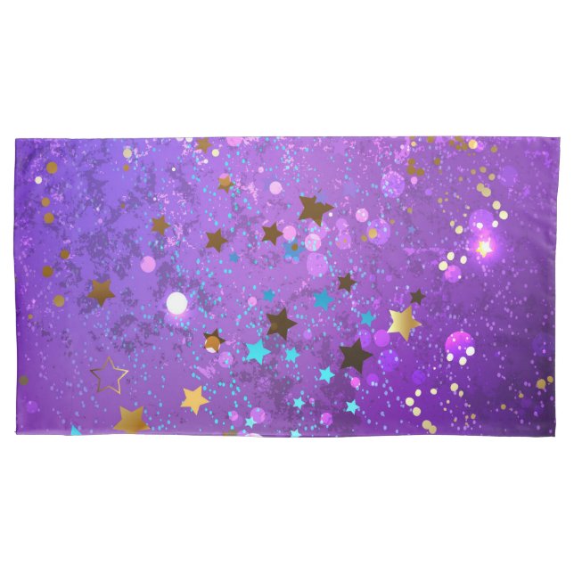 Purple foil background with Stars Pillow Case (Front)