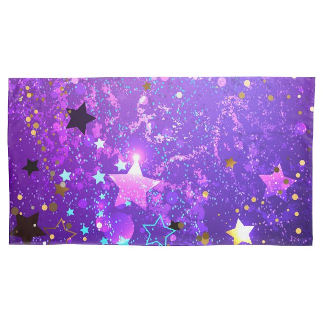 Purple foil background with Stars Pillow Case (Front-Left)