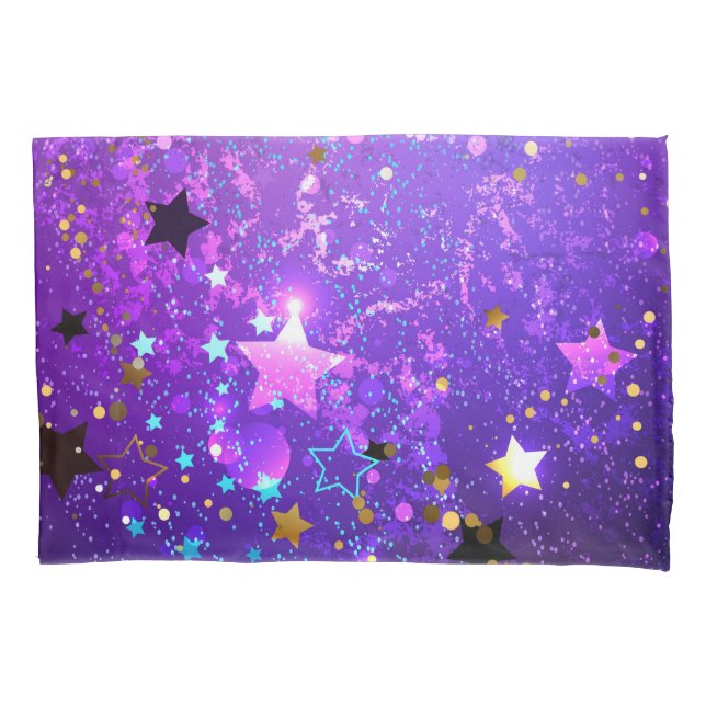 Purple foil background with Stars Pillow Case (Front-Left)
