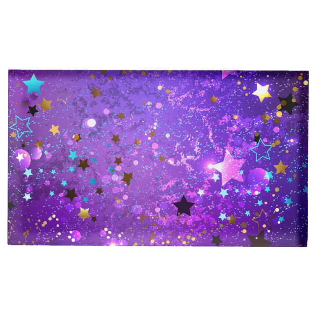 Purple foil background with Stars Place Card Holder (Front)